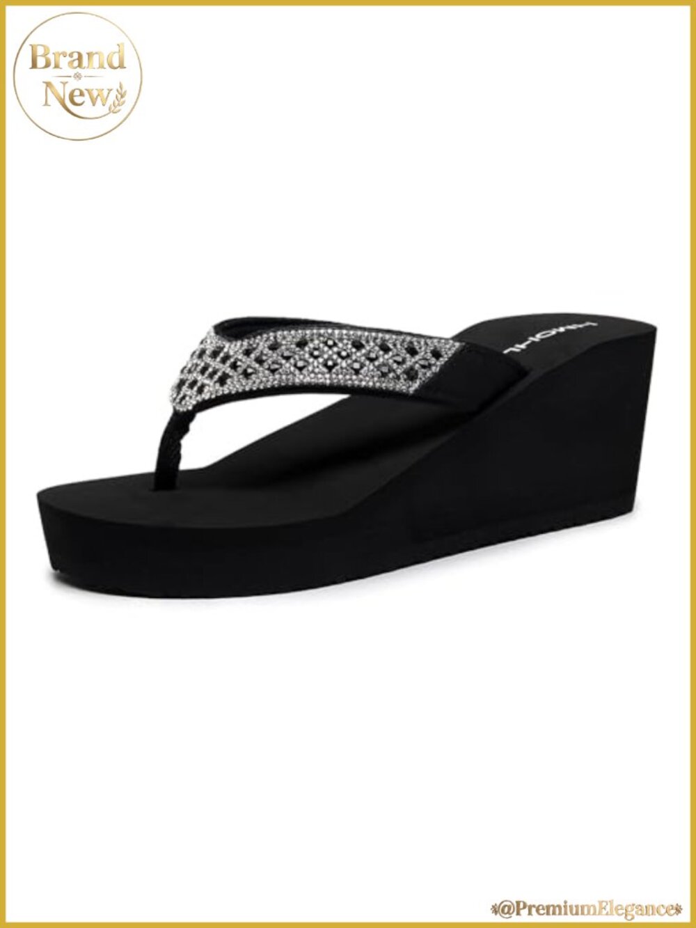 Women's Platform Flip Flops Rhinestone Wedge Thong Sandals